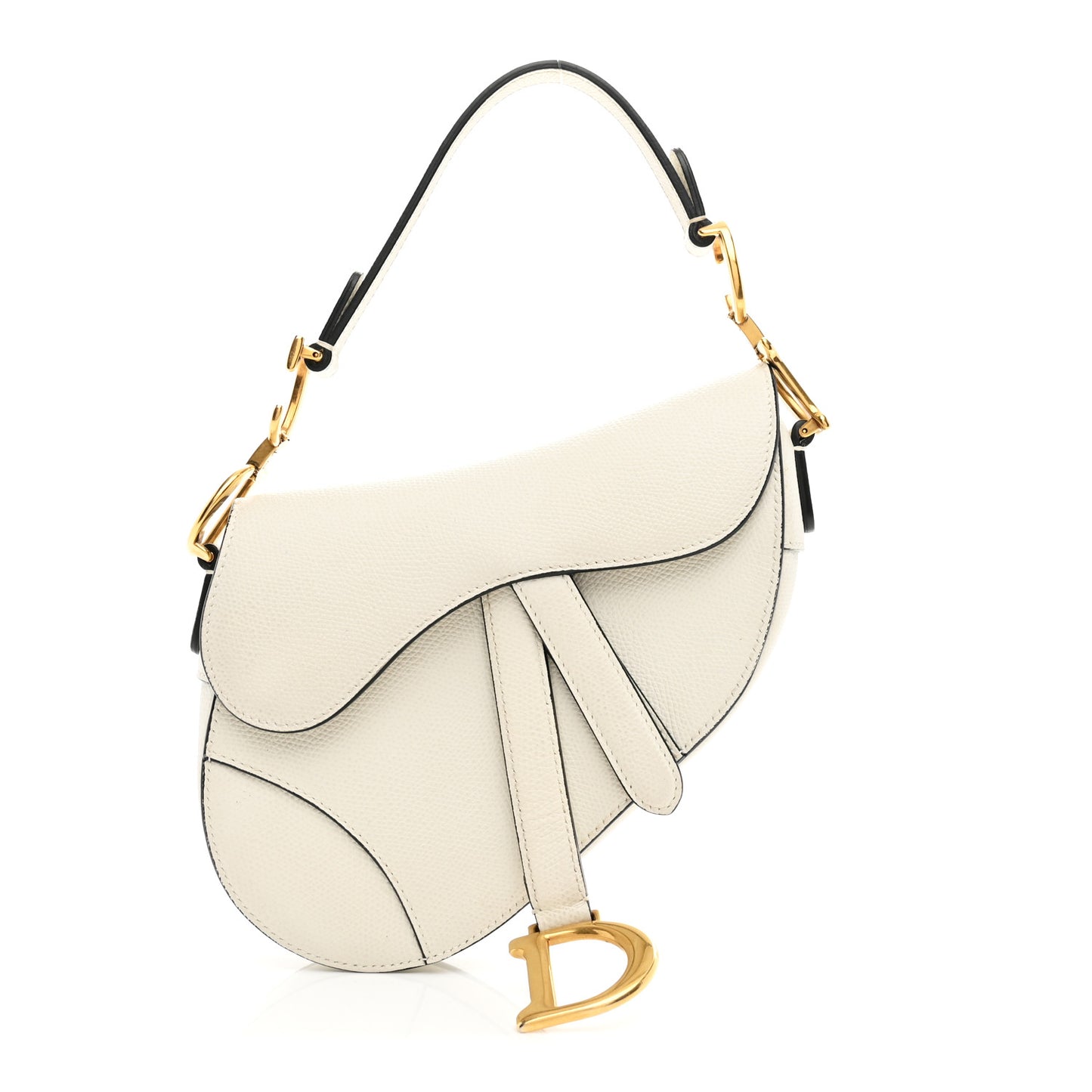 Grained Calfskin Mini Saddle Bag White