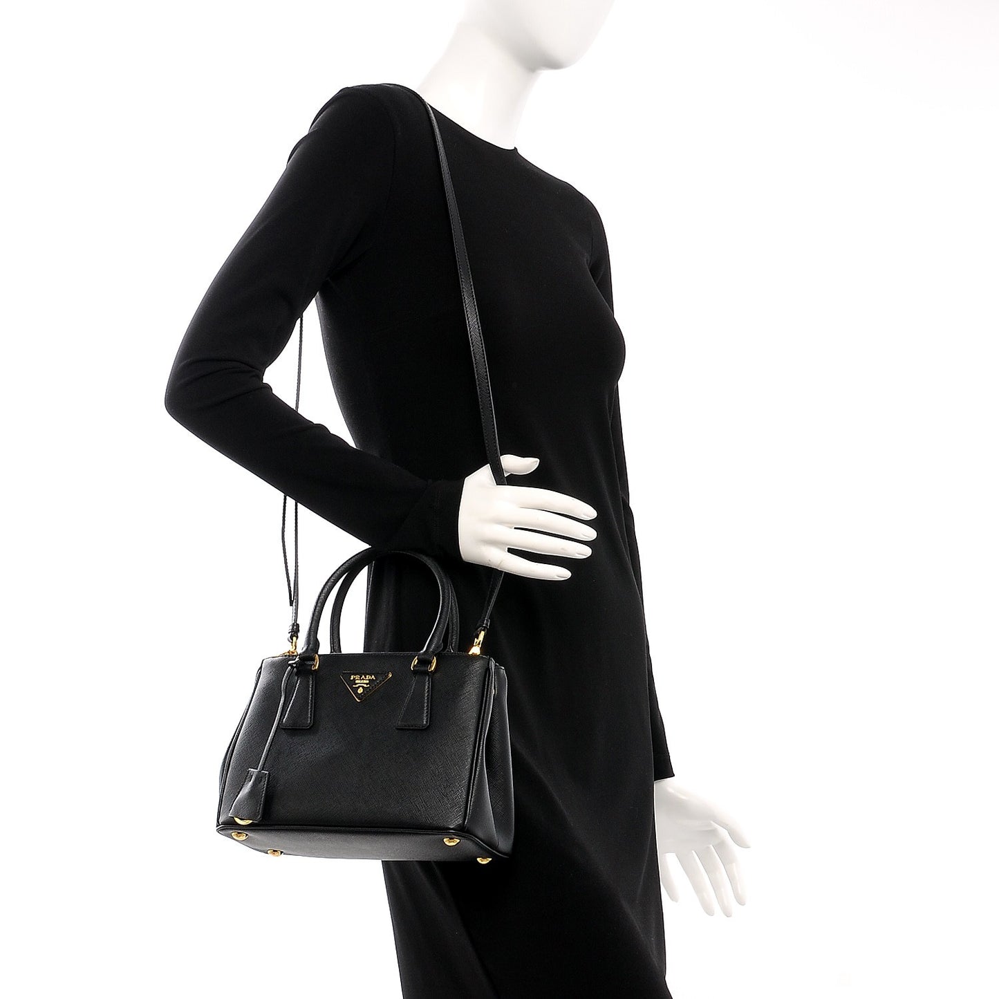 Saffiano Lux Small Galleria Double Zip Tote Black