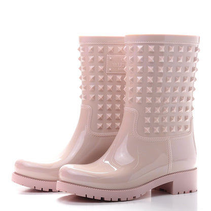 Valentino Garavani Rubber Rockstud Short Rainboots 37 Water Rose 2 of 8