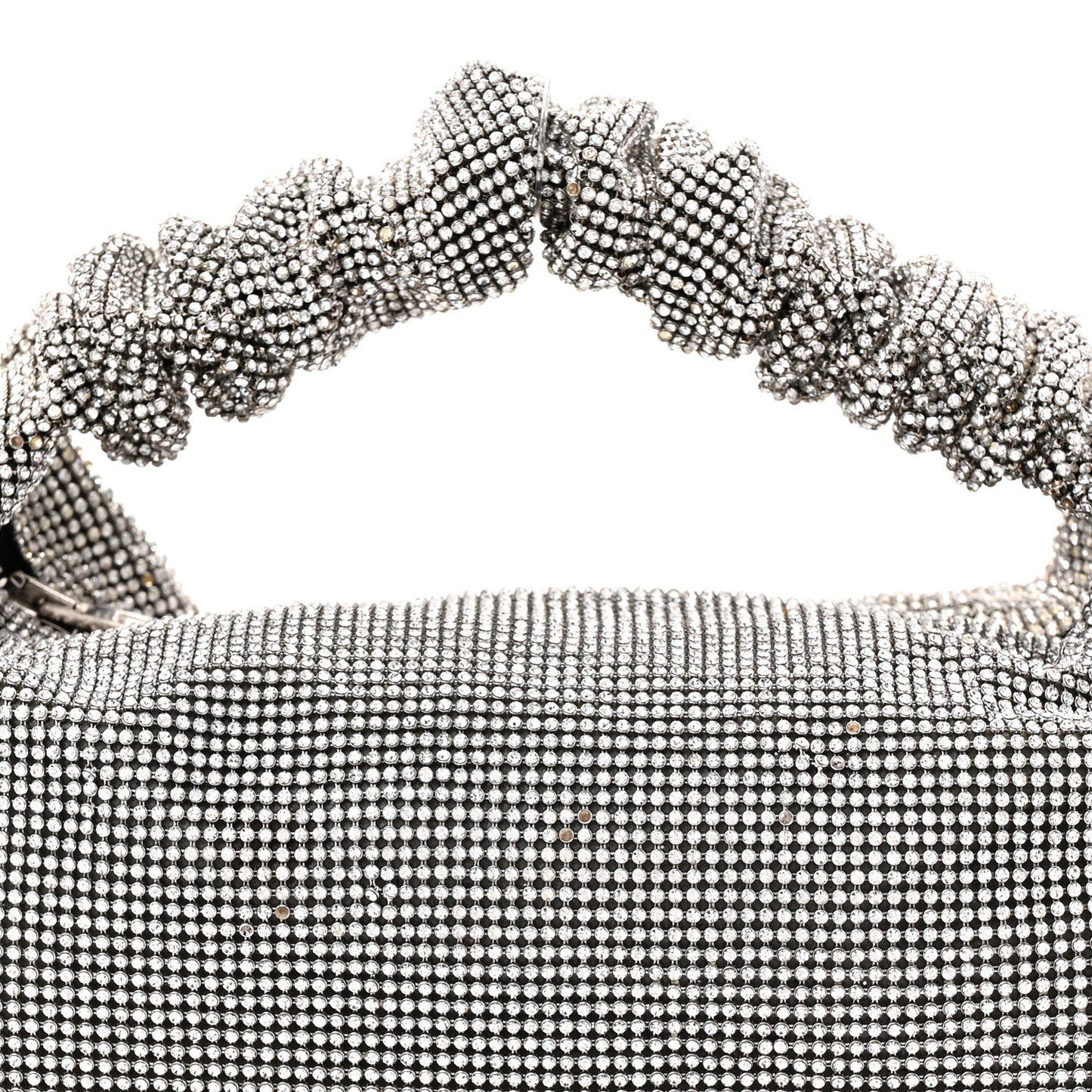 Mesh Crystal Rhinestone Mini Scrunchie Clutch Black Silver