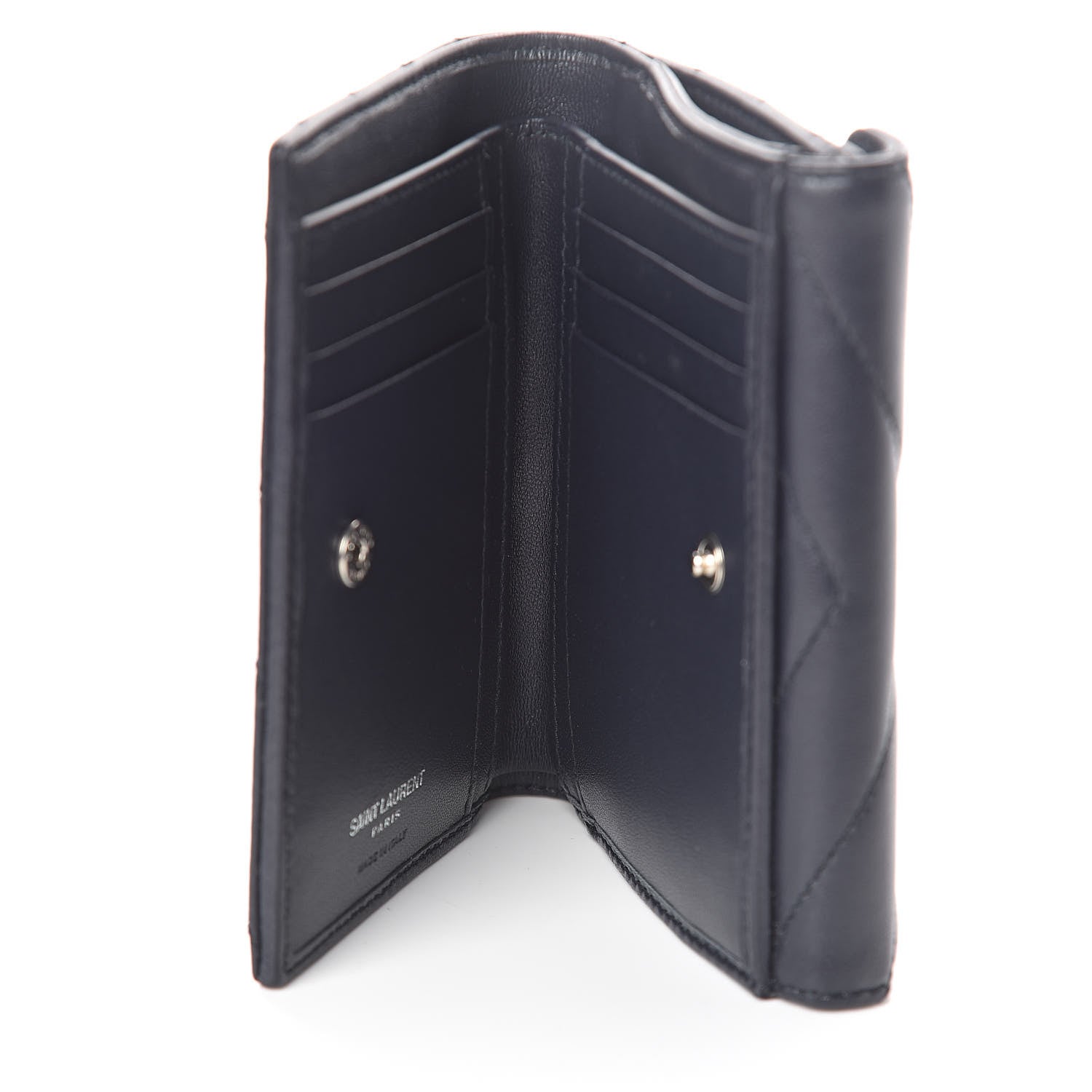 Saint Laurent Lambskin Y Quilted Monogram Compact Loulou Wallet Deep Marine 5 of 7