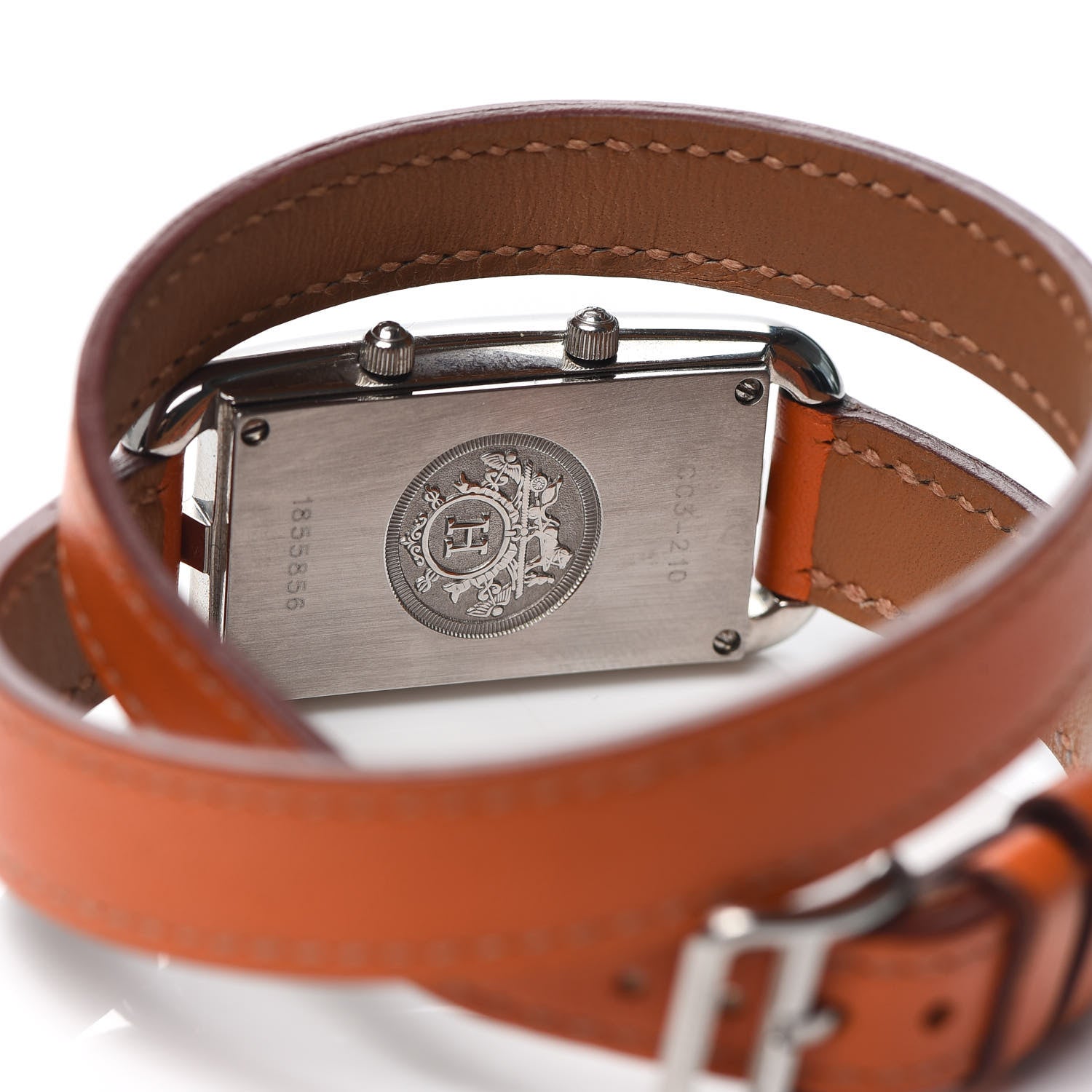 Hermes Stainless Steel Swift 20mm Cape Cod Double Tour Deux Zones Quartz Watch Orange 4 of 5