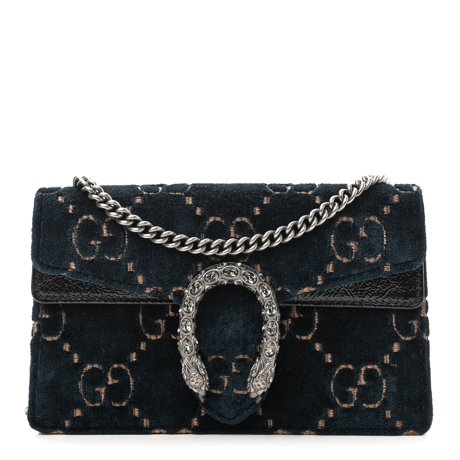 Gucci Velvet GG Monogram Super Mini Dionysus Shoulder Bag Blue Beige Black 1 of 9