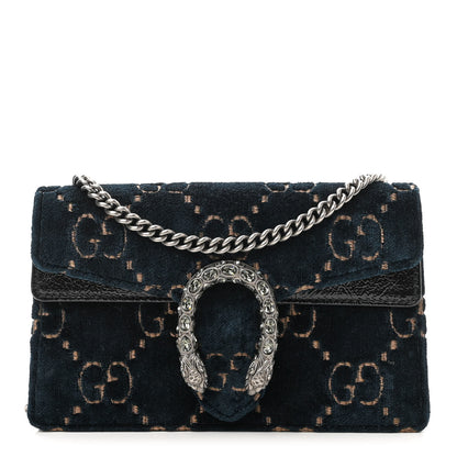 Gucci Velvet GG Monogram Super Mini Dionysus Shoulder Bag Blue Beige Black 1 of 9