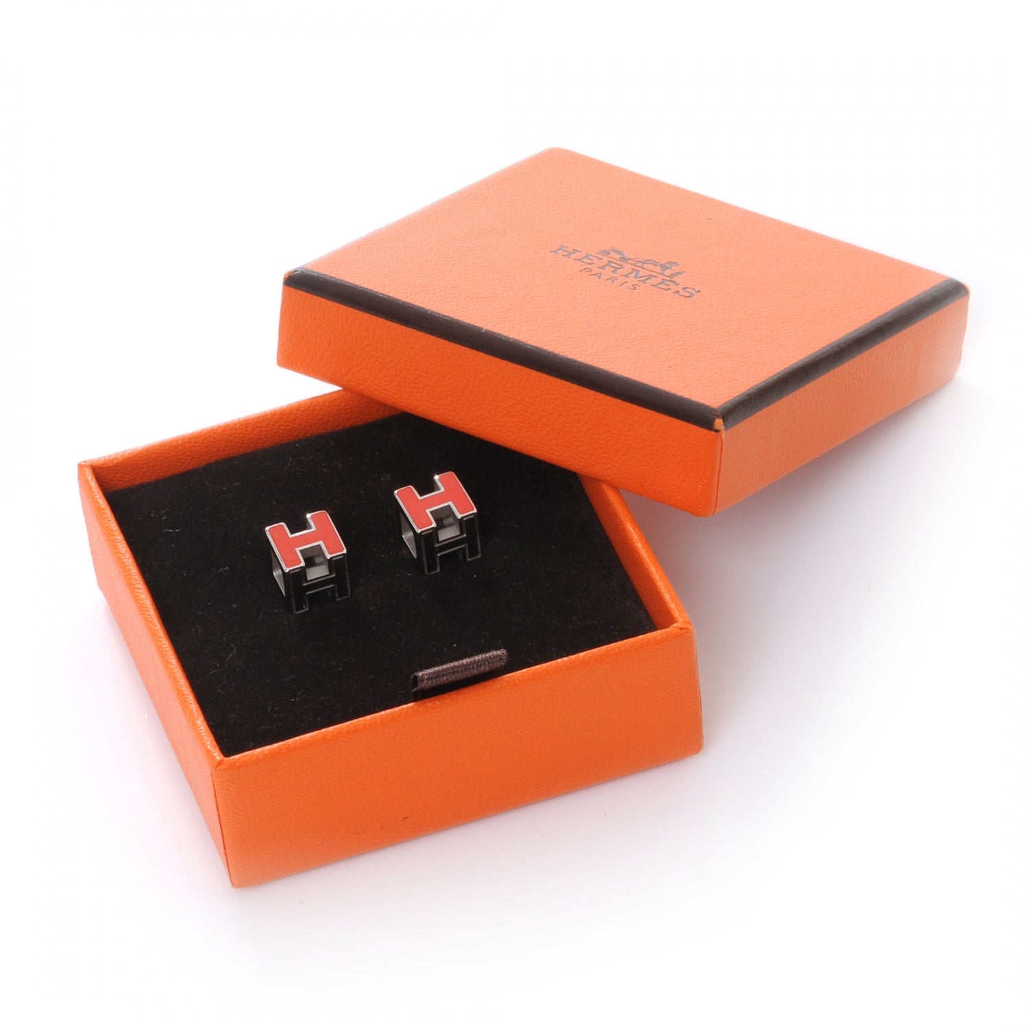 Hermes Enamel Cage d H Earrings Red 5 of 5