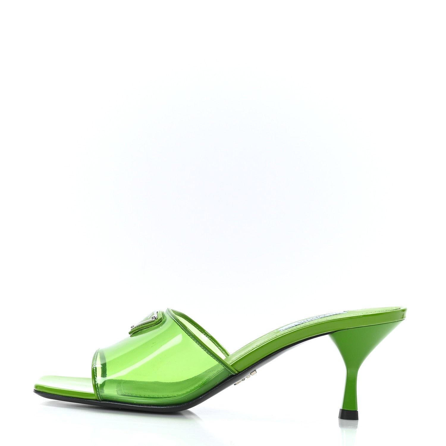 Prada Plexiglass Vernice Metal Triangle Logo 65mm Slide Sandals 38 Mela 1 of 7