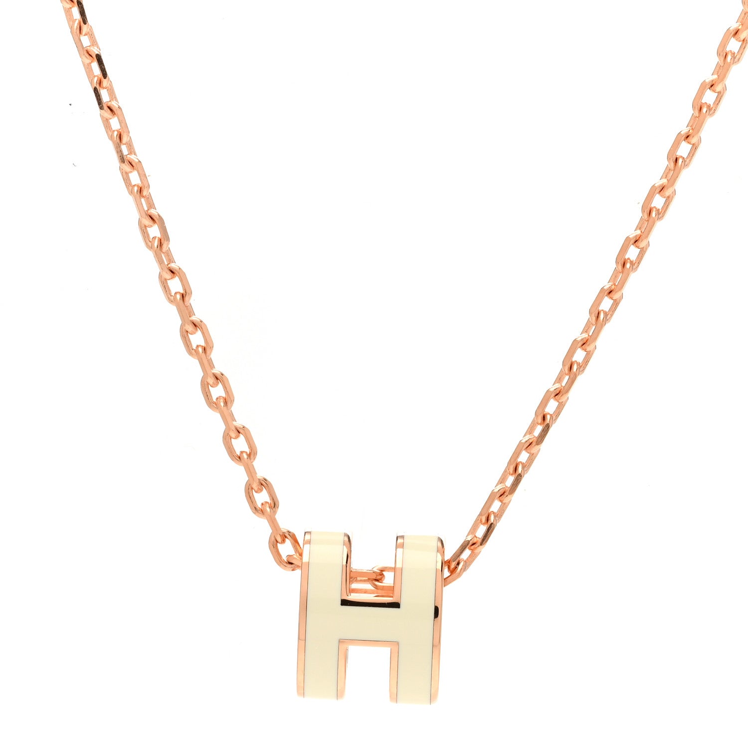 Hermes Lacquered Rose Gold Mini Pop H Pendant Necklace White 4 of 7