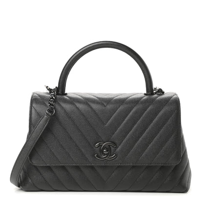 Chanel Caviar Chevron Quilted Small Coco Handle Flap So Black 1 of 13
