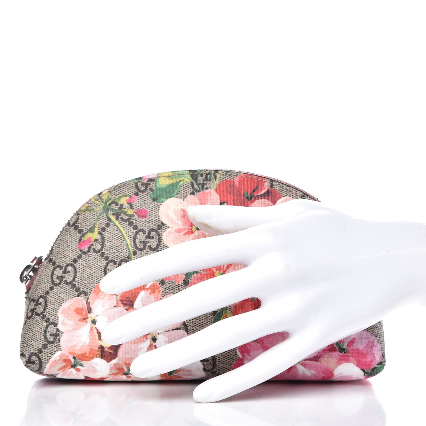 GG Supreme Monogram Blooms Small Pouch Cosmetic Case Beige Multicolor Dry Rose