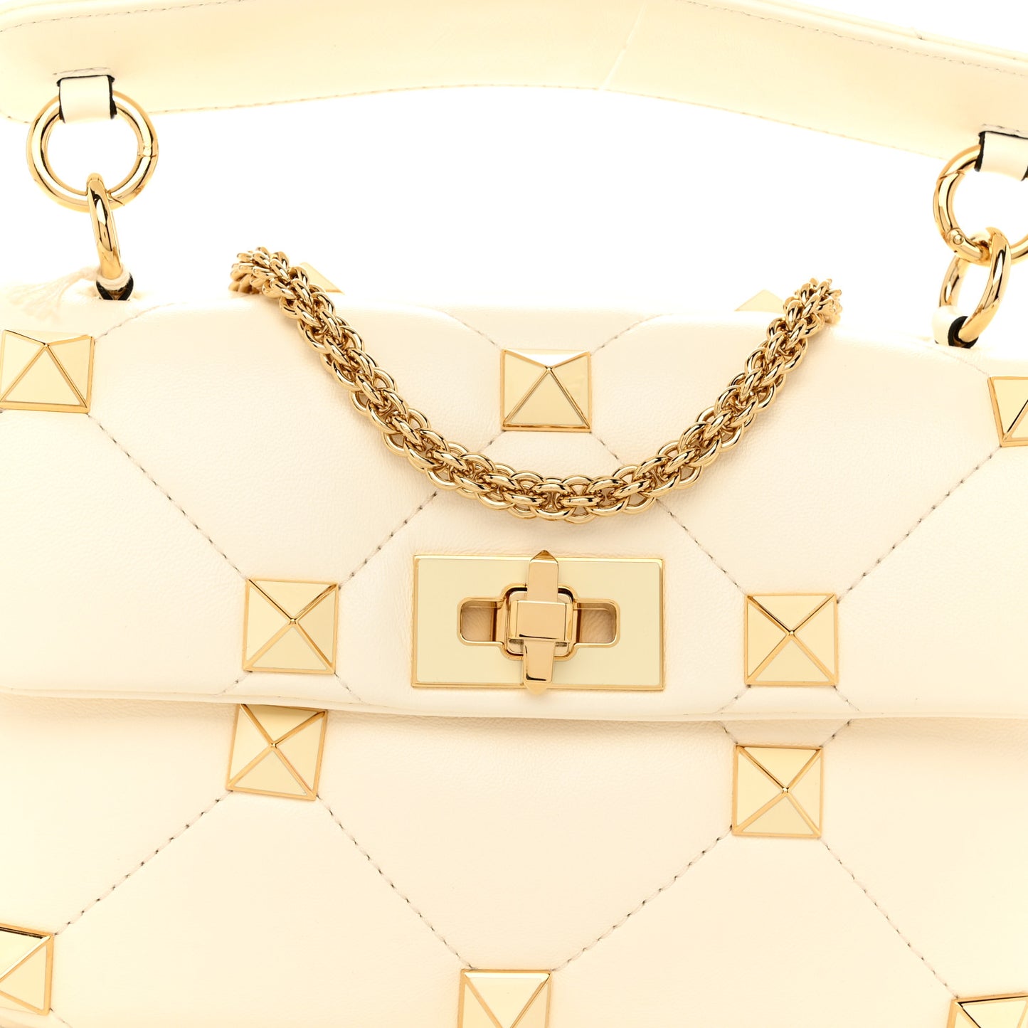 Nappa Enamel Medium Roman Stud Shoulder Bag Bag Ivory