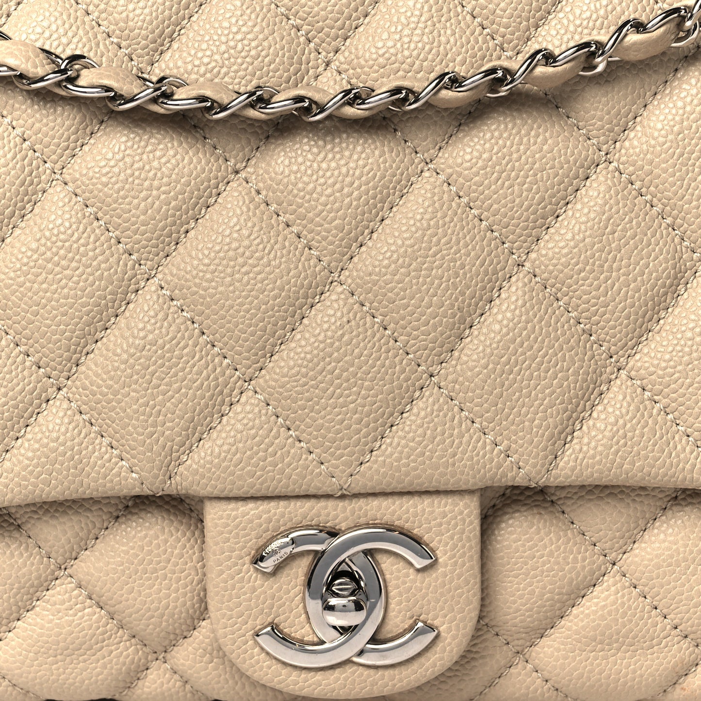 Caviar Quilted Jumbo Easy Flap Beige