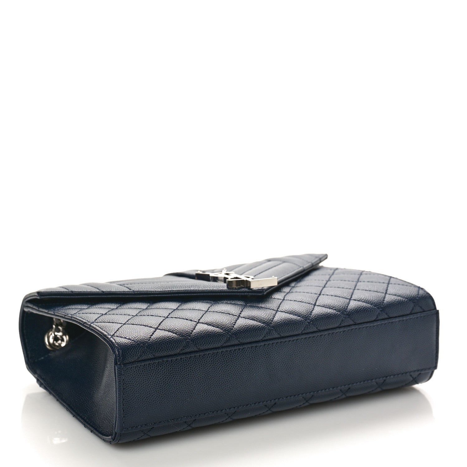 Saint Laurent Grain De Poudre Textured Mixed Matelasse Triquilt Medium Monogram Satchel Deep Marine 4 of 8