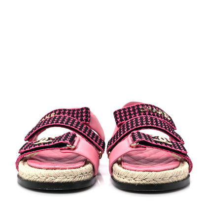 Chanel Stretch Fabric Lambskin CC Flat Sandals 37 Pink Black 2 of 6