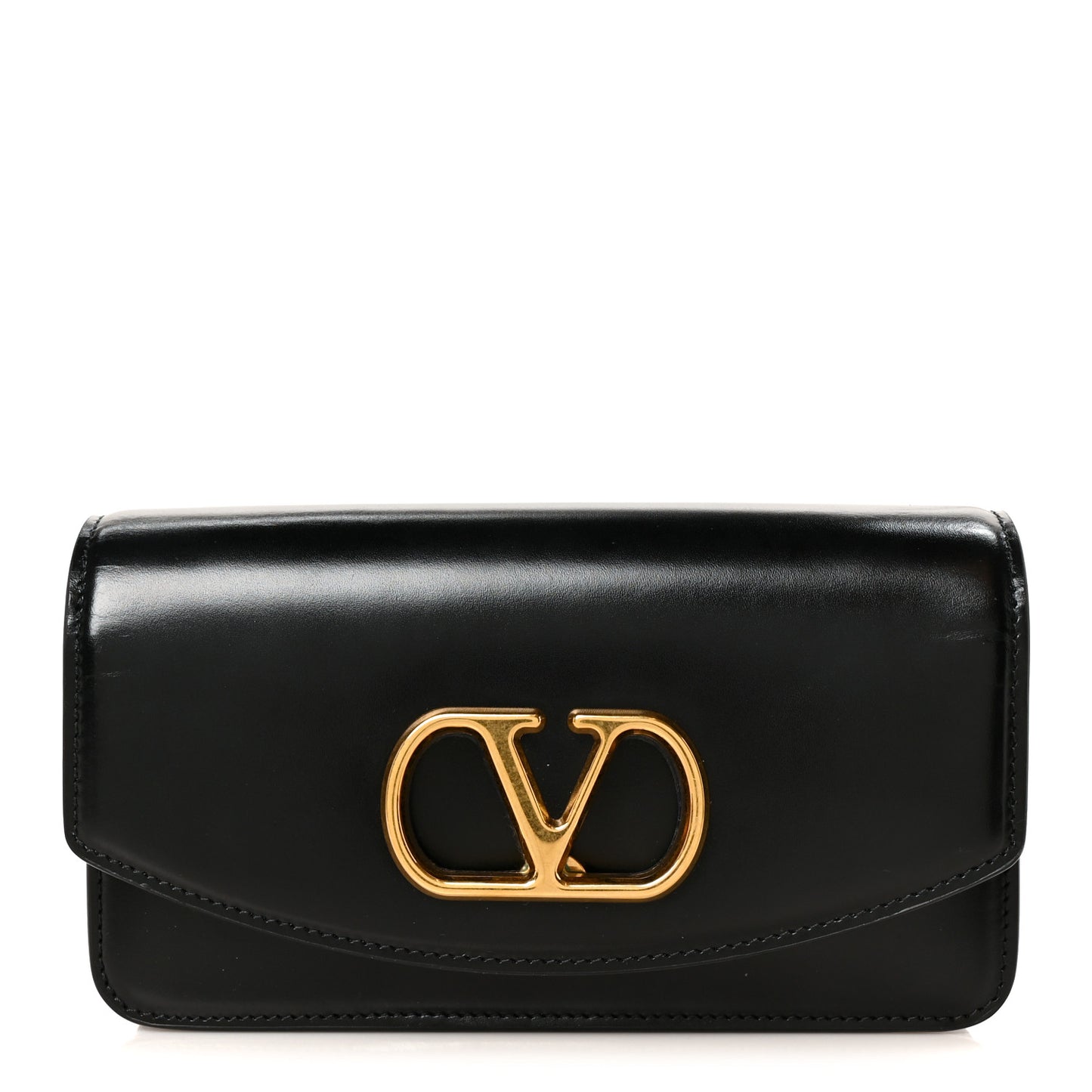 Shiny Calfskin Vlogo Small Shoulder Bag Black
