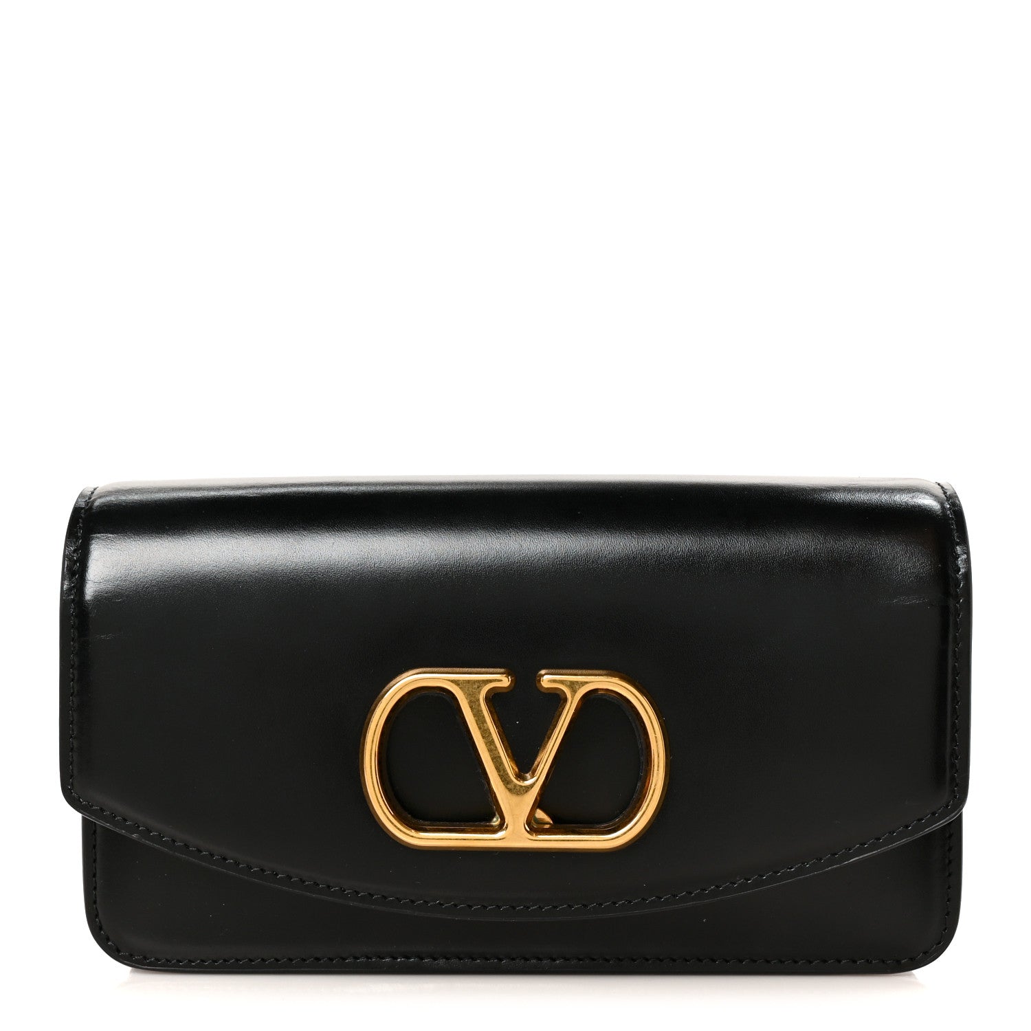 Valentino Garavani Shiny Calfskin Vlogo Small Shoulder Bag Black 1 of 7