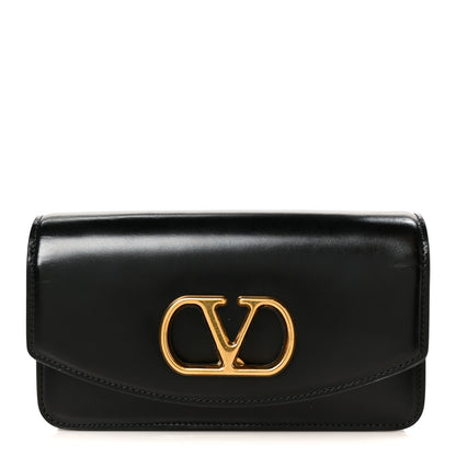 Valentino Garavani Shiny Calfskin Vlogo Small Shoulder Bag Black 1 of 7