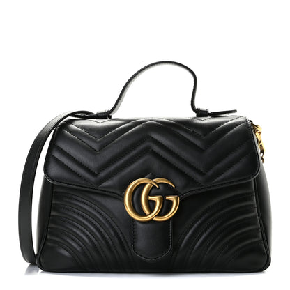 Gucci Calfskin Matelasse Small GG Marmont Top Handle Shoulder Bag Black 1 of 11