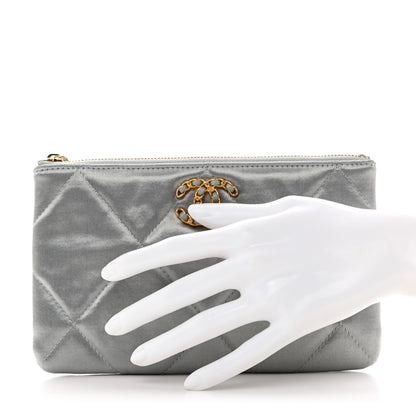 Chanel Satin Quilted Small Chanel 19 Pouch Gray 2 of 8