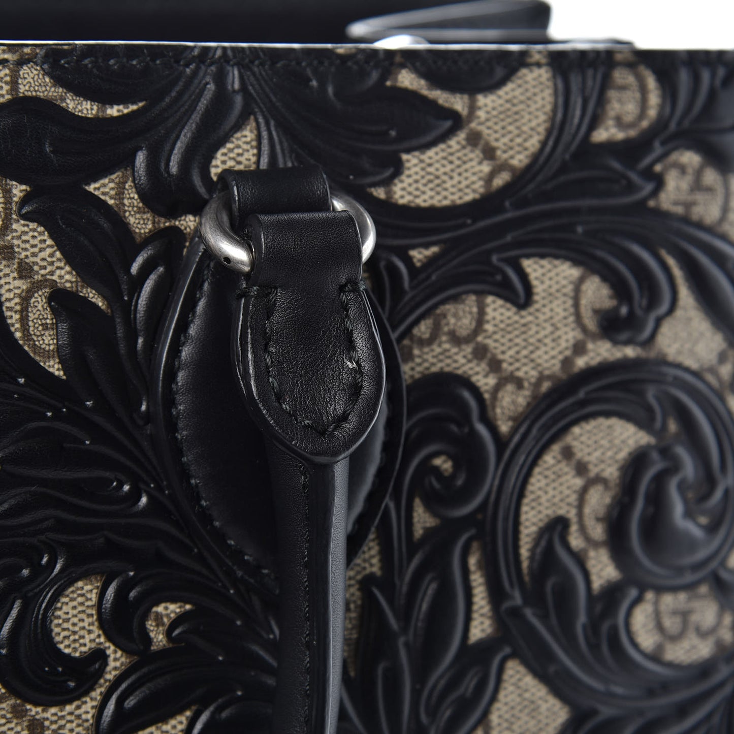 GG Supreme Monogram Arabesque Small Top Handle Bag Beige Black