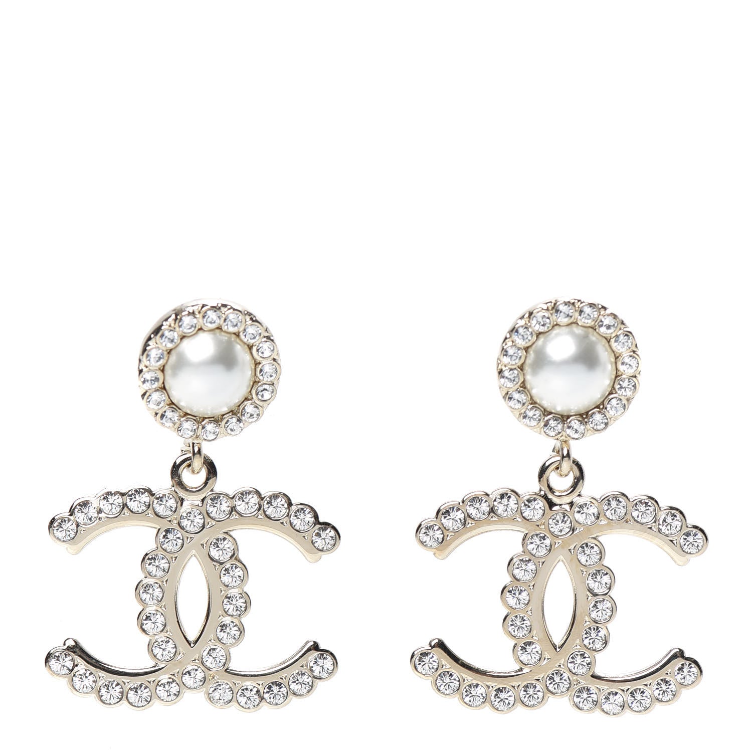 Chanel Crystal Pearl Bow-tiful CC Drop Earrings Gold 1 of 5