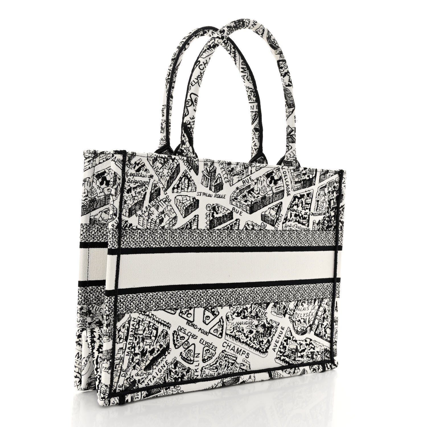 Christian Dior Canvas Embroidered Medium Plan De Paris Book Tote White Black 3 of 9