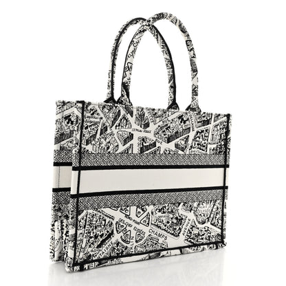 Christian Dior Canvas Embroidered Medium Plan De Paris Book Tote White Black 3 of 9
