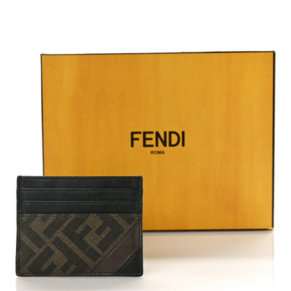 Fendi Glazed Fabric Vitello Liberty FF 1974 Diagonal Card Holder Tobacco Black 8 of 8
