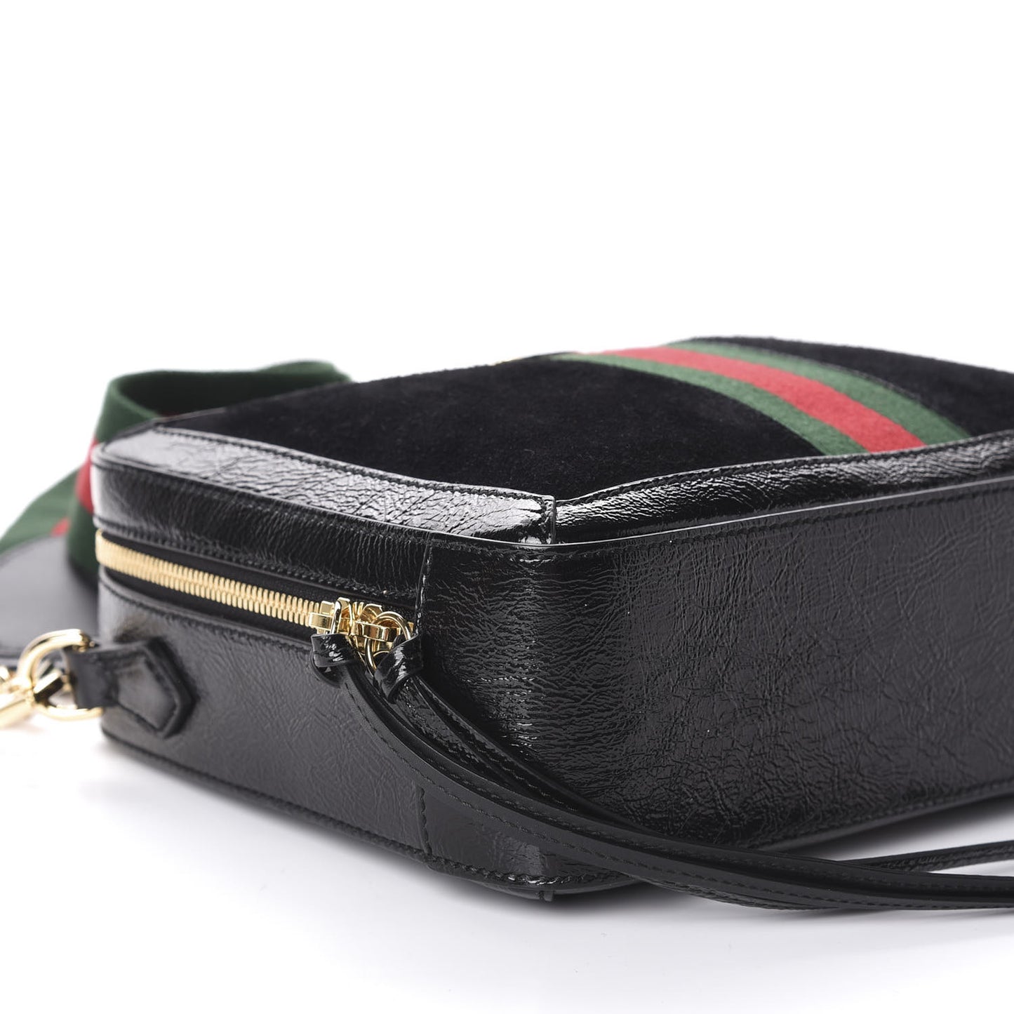 Suede Patent Web Small Ophidia Top Handle Shoulder Bag Black