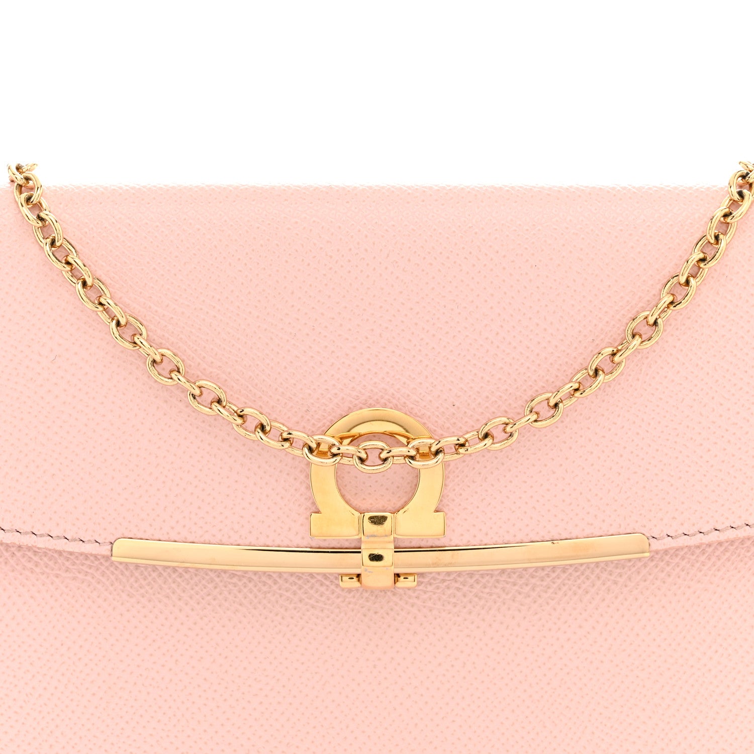 Salvatore Ferragamo Hammered Calfskin Gancio Wallet On Chain Nylund Pink 8 of 14