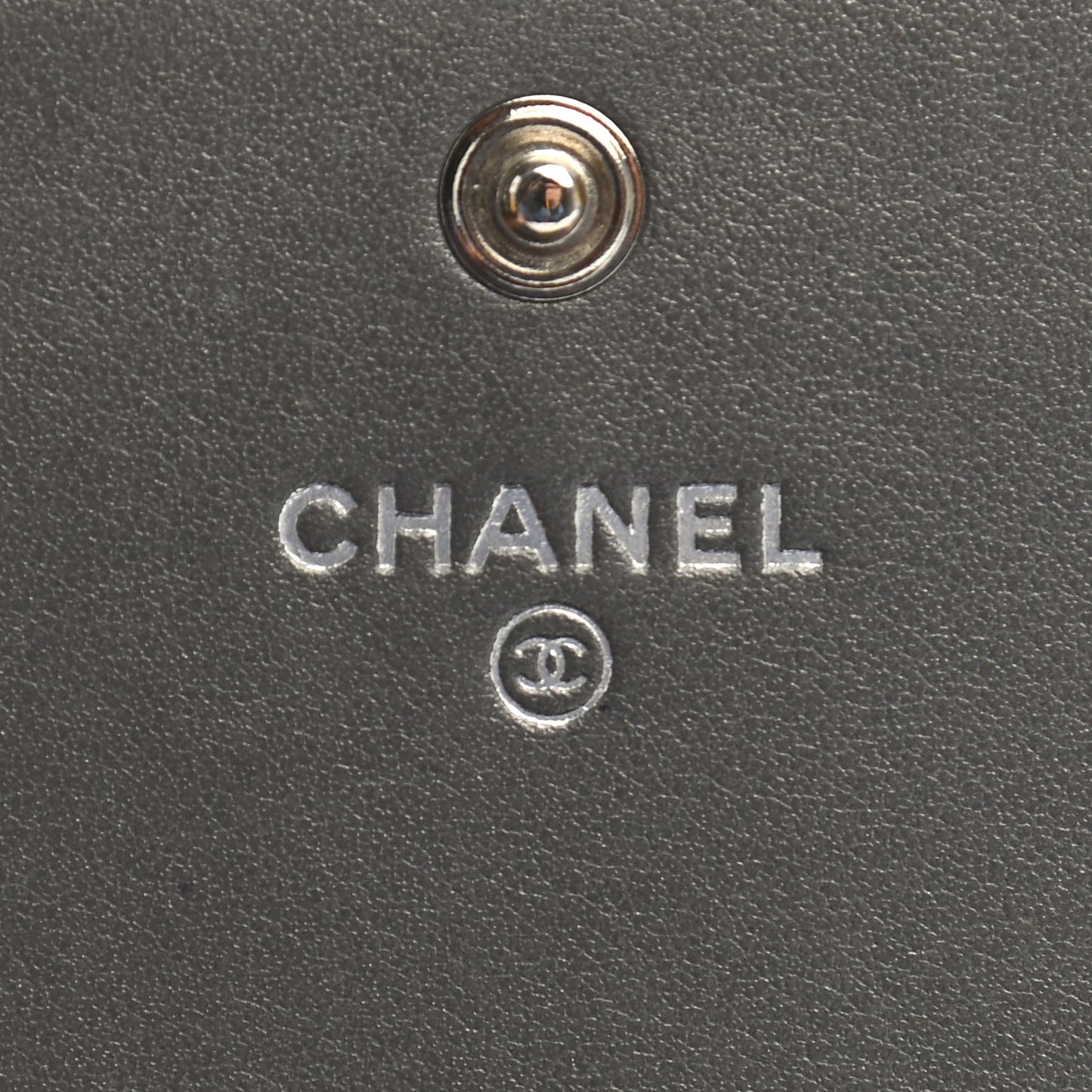 Metallic Camellia Calfskin Embossed Quilted Yen Wallet Grey