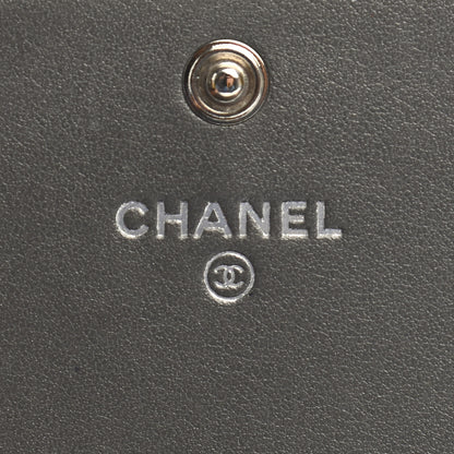 Chanel Metallic Camellia Calfskin Embossed Quilted Yen Wallet Grey 6 of 13