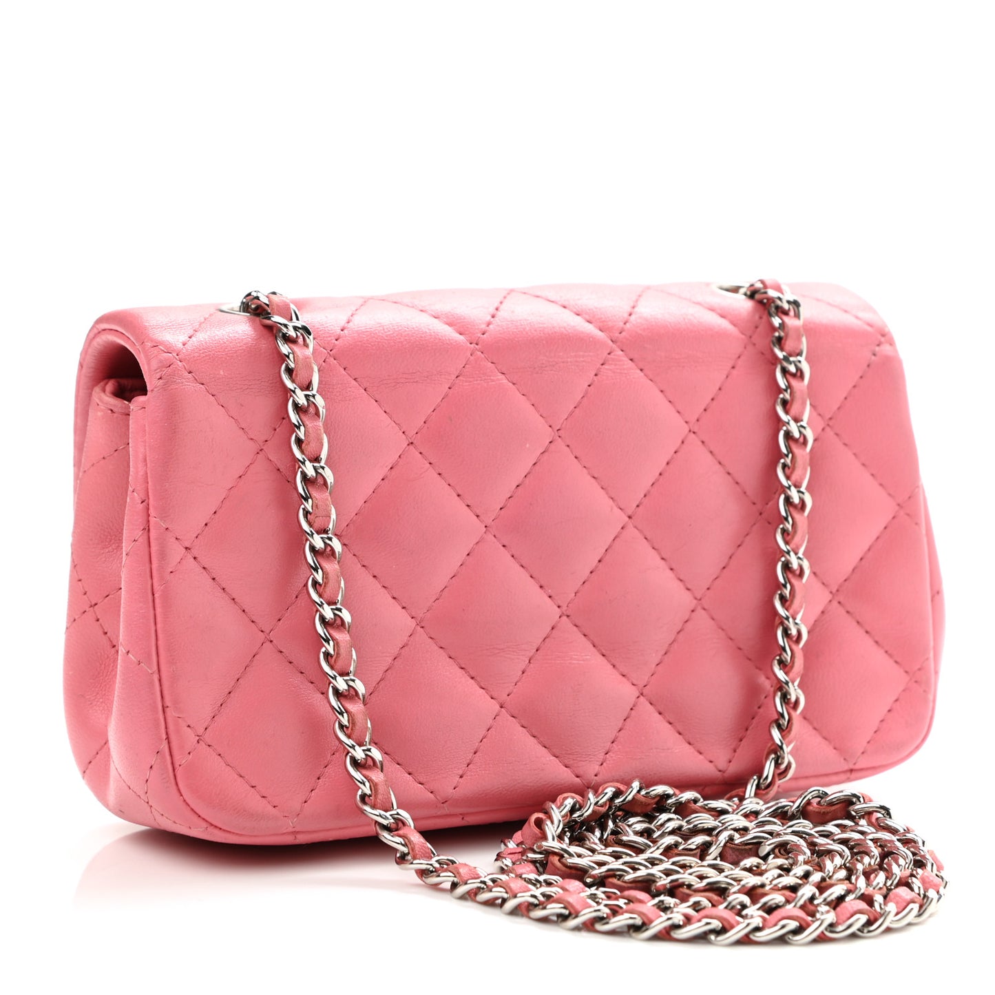 Lambskin Quilted Extra Mini Rectangular Flap Pink