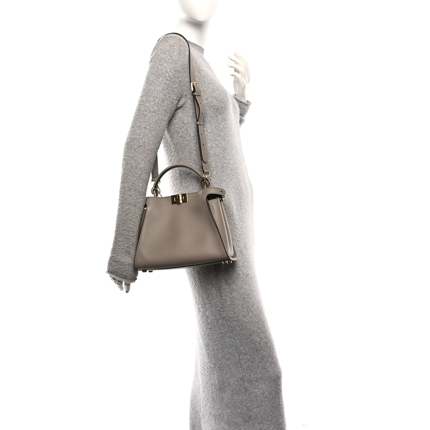 Fendi Vitello Tahiti Burro Medium Peekaboo Iconic Essentially Satchel Tortora Black 2 of 10