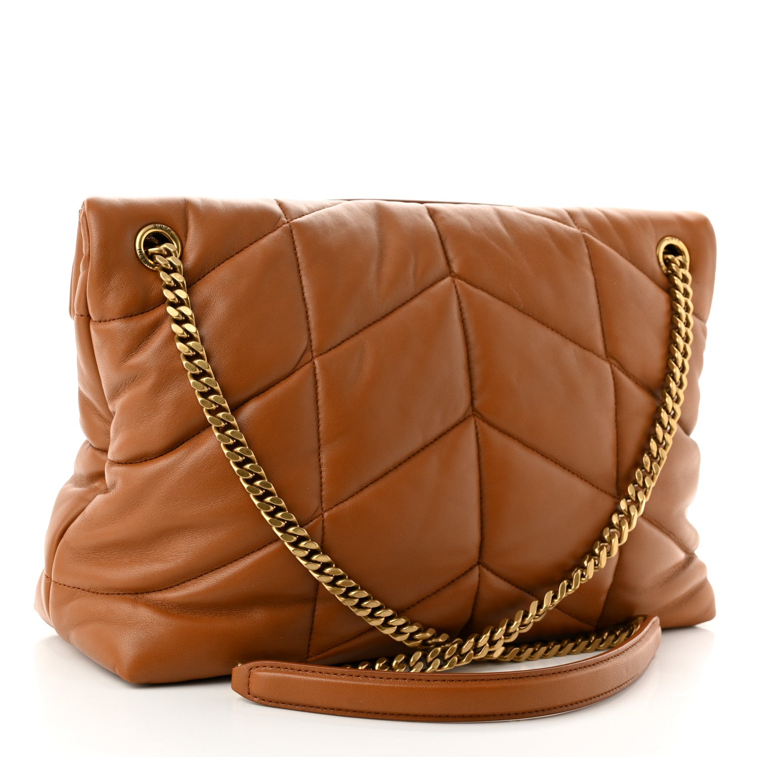 Saint Laurent Lambskin Quilted Medium Loulou Puffer Monogram Chain Satchel Miel Dark 3 of 10
