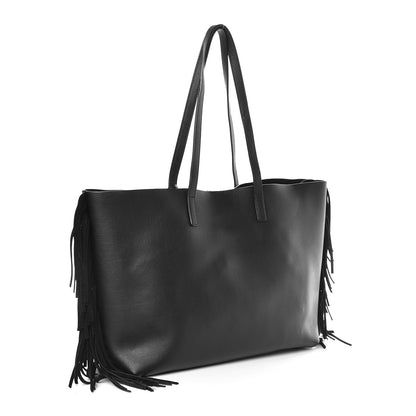 Saint Laurent Calfskin Large Fringe Shopping Tote Black 4 of 10