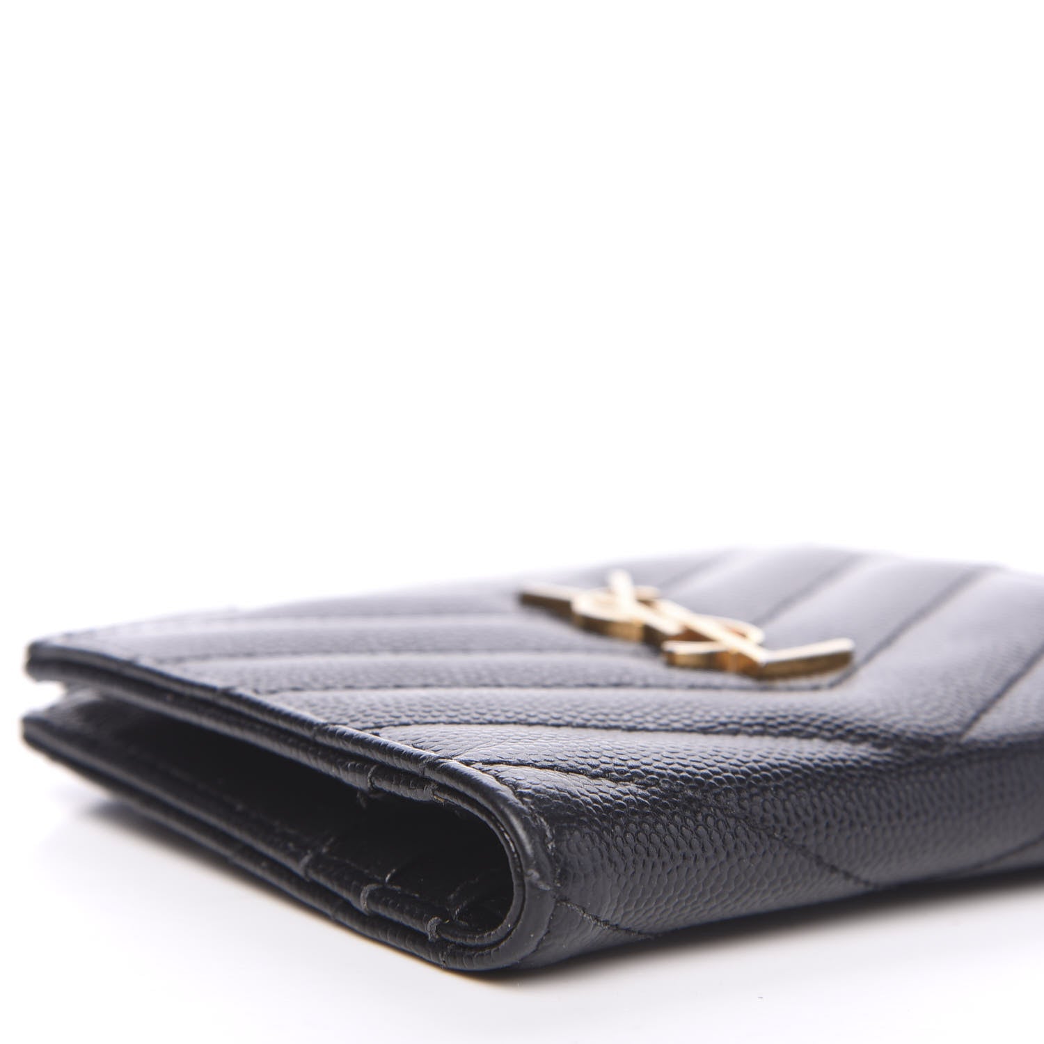 Saint Laurent Grain De Poudre Matelasse Chevron Monogram Zipped Card Case Black 8 of 9