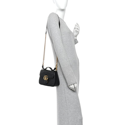 Gucci Calfskin Matelasse Mini GG Marmont Top Handle Shoulder Bag Black 2 of 11