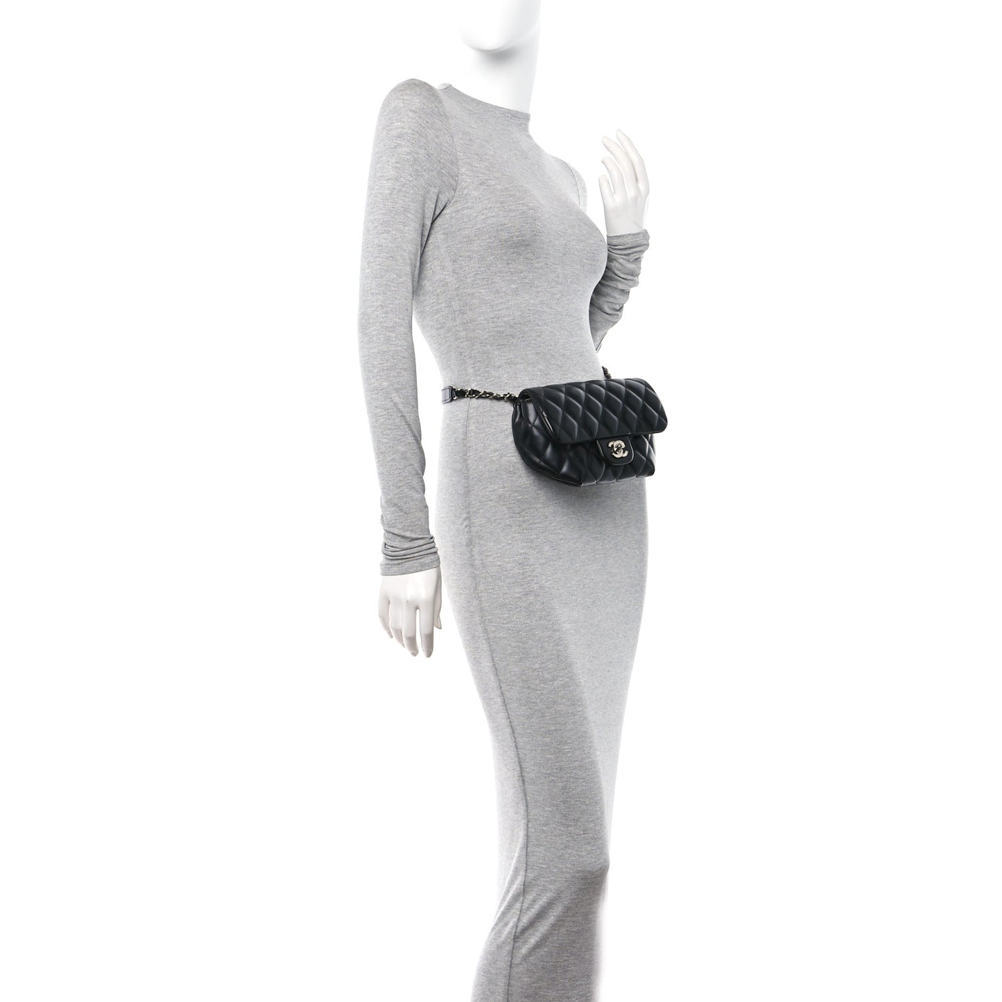 Calfskin Quilted CC Uniform Flap Belt Bag Black