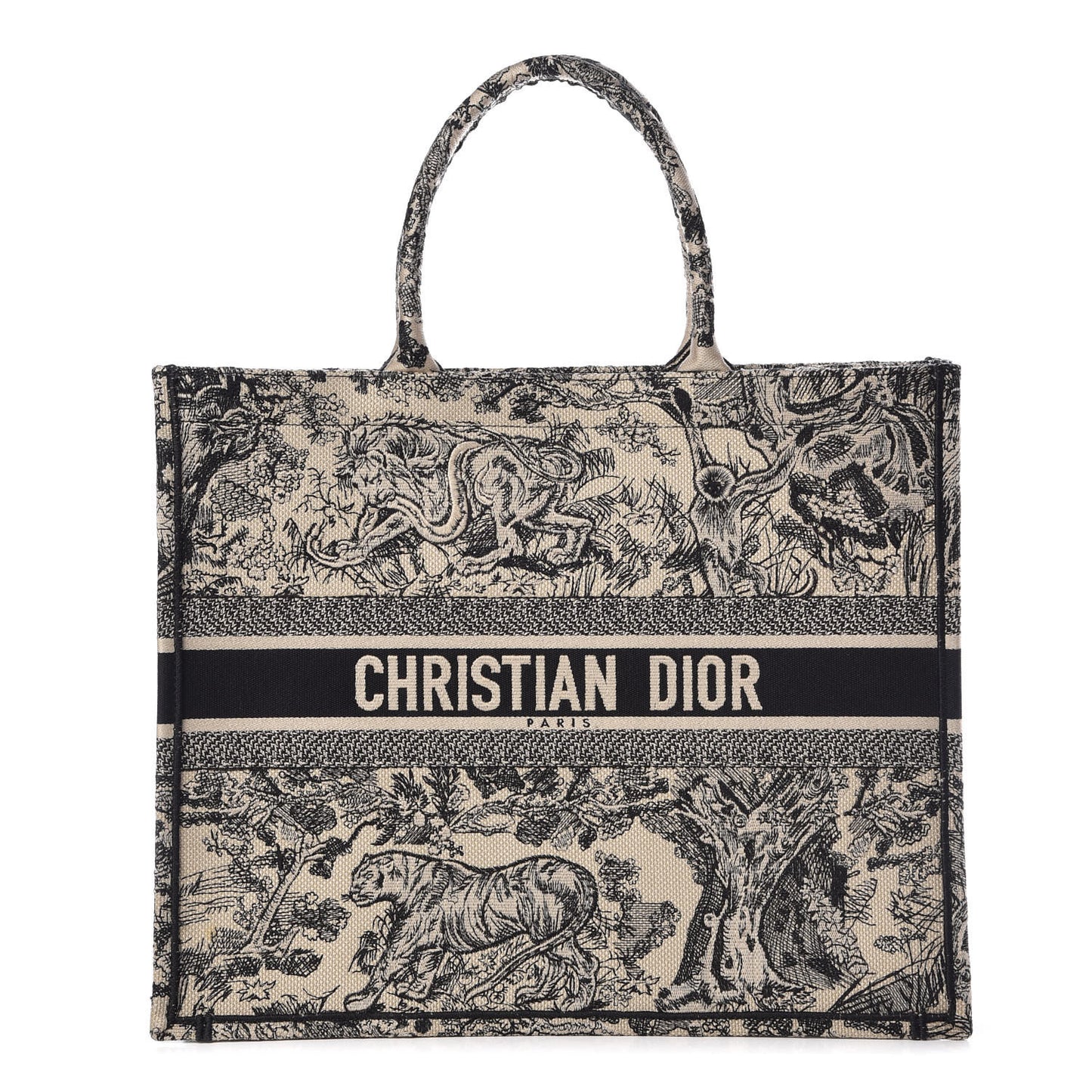 Canvas Embroidered Large Dioriviera Toile De Jouy Book Tote Black
