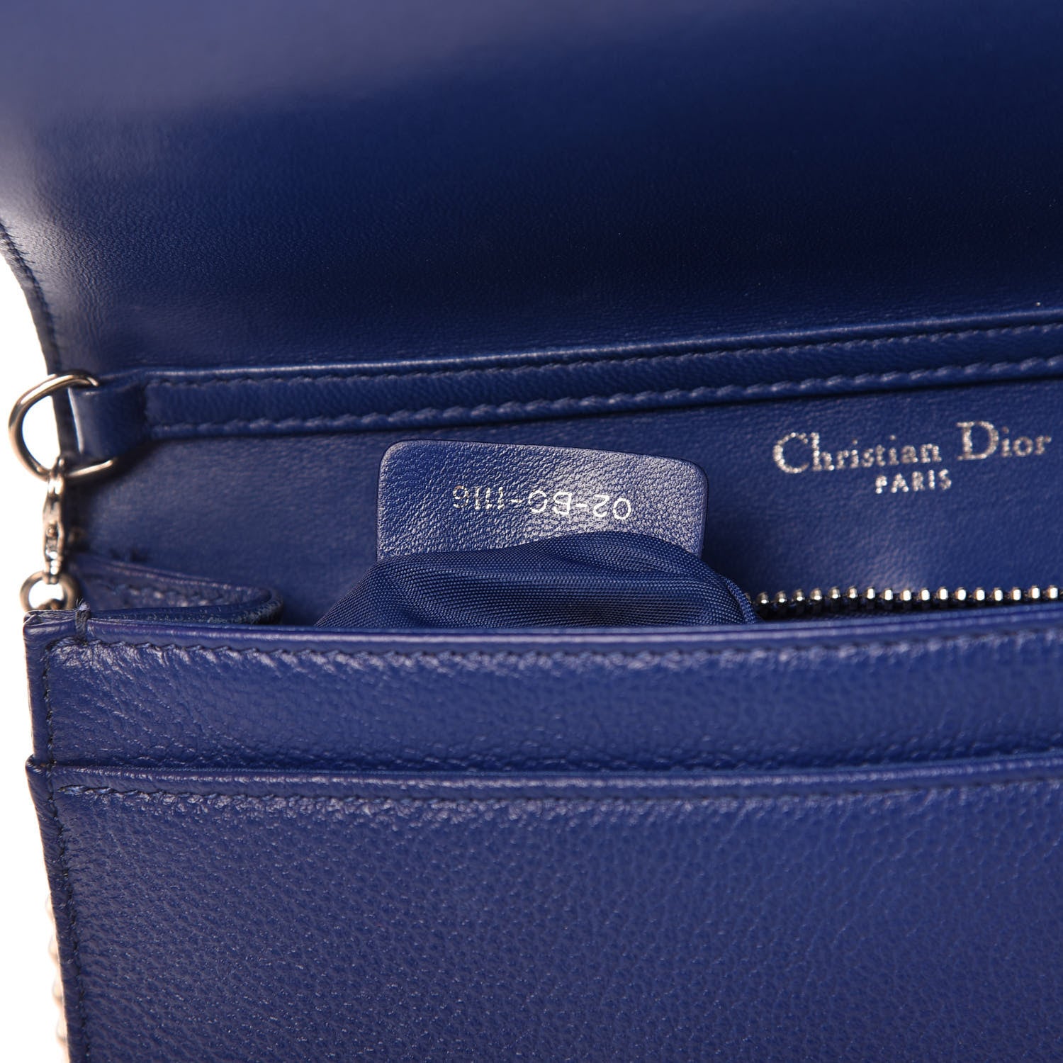 Christian Dior Grained Calfskin Diorama Wallet on Chain Pouch Blue 9 of 12