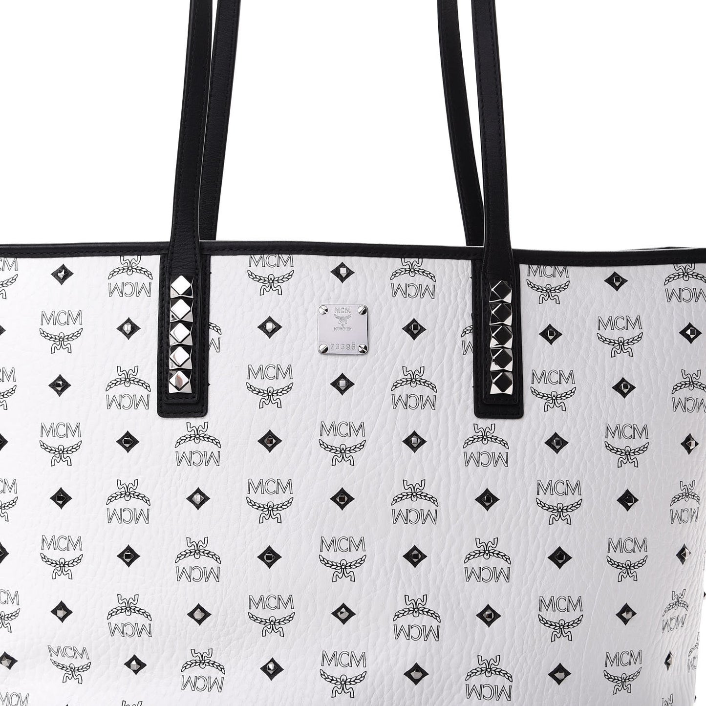 Visetos Studded Medium Anya Zip Top Shopper Tote White
