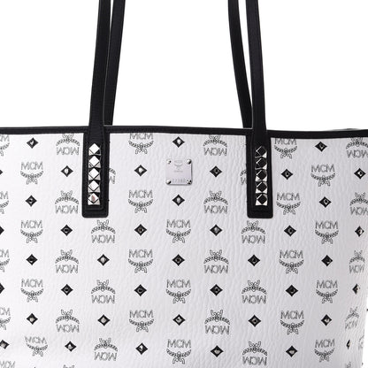 MCM Visetos Studded Medium Anya Zip Top Shopper Tote White 8 of 10