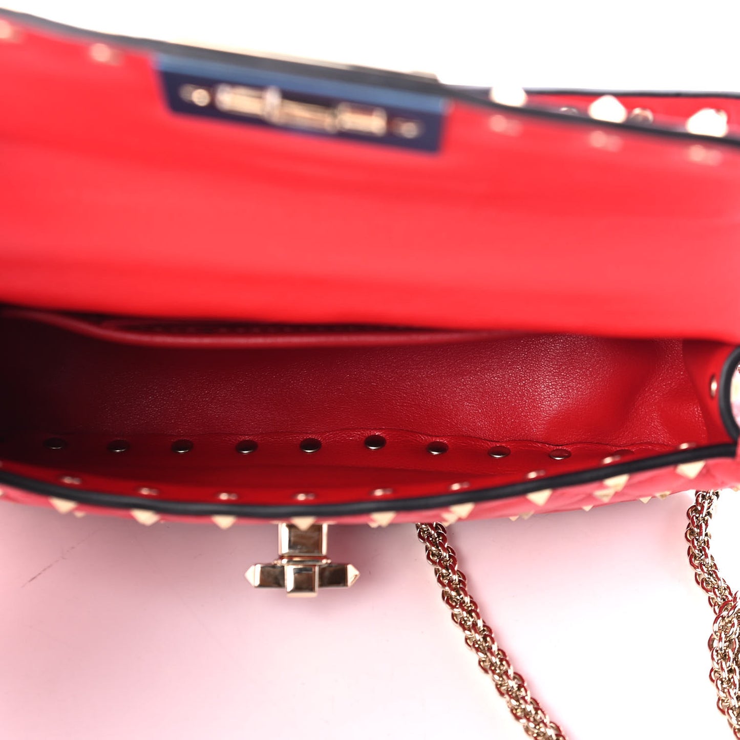 Lambskin Small Rockstud Spike Shoulder Bag Red