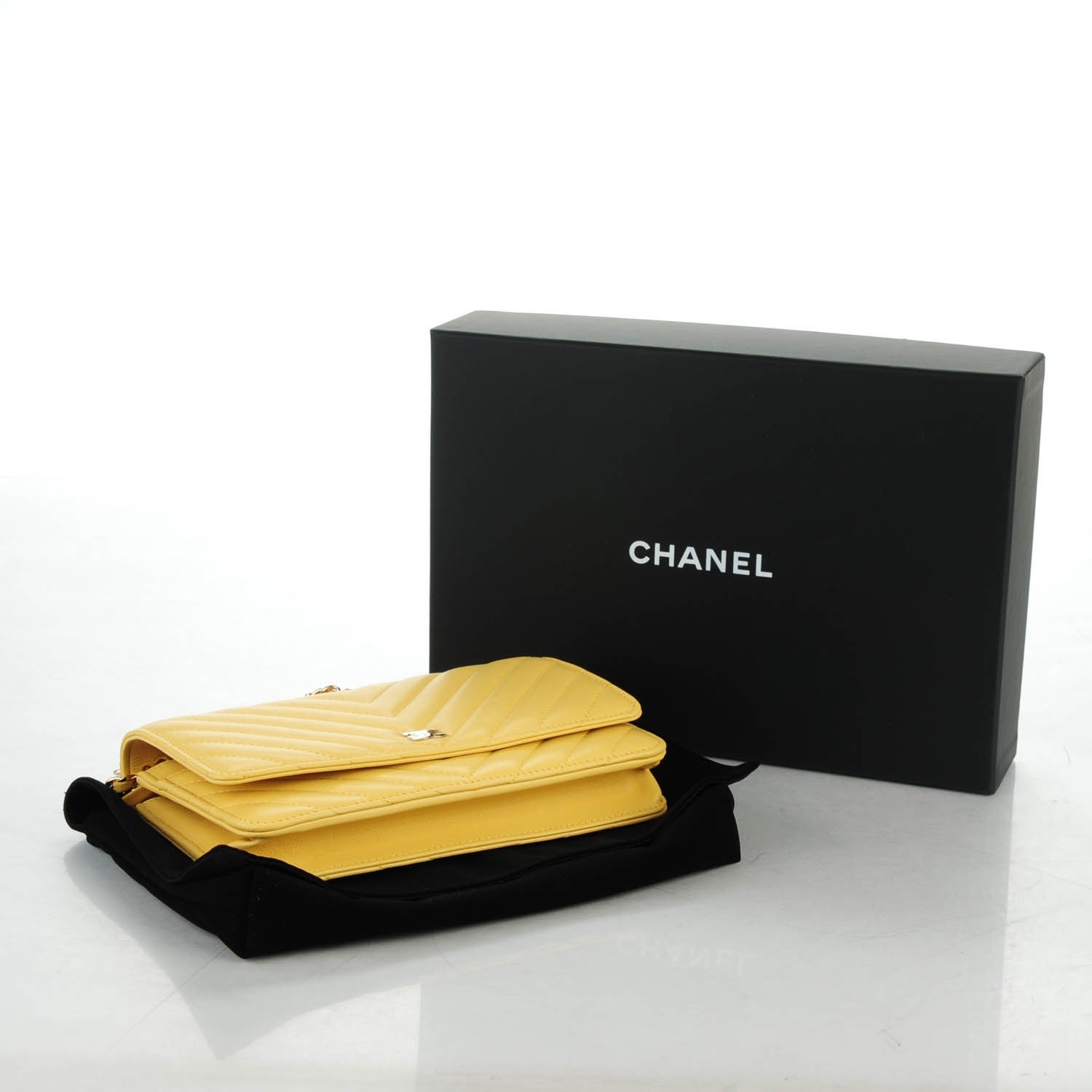 Chanel Lambskin Chevron Quilted Wallet On Chain WOC Yellow 4 of 8