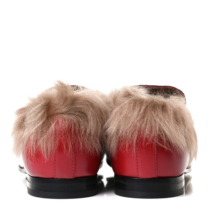 Gucci Malaga Kid Fur Womens Jordaan Loafers 41 Hibiscus Red Natural 6 of 12