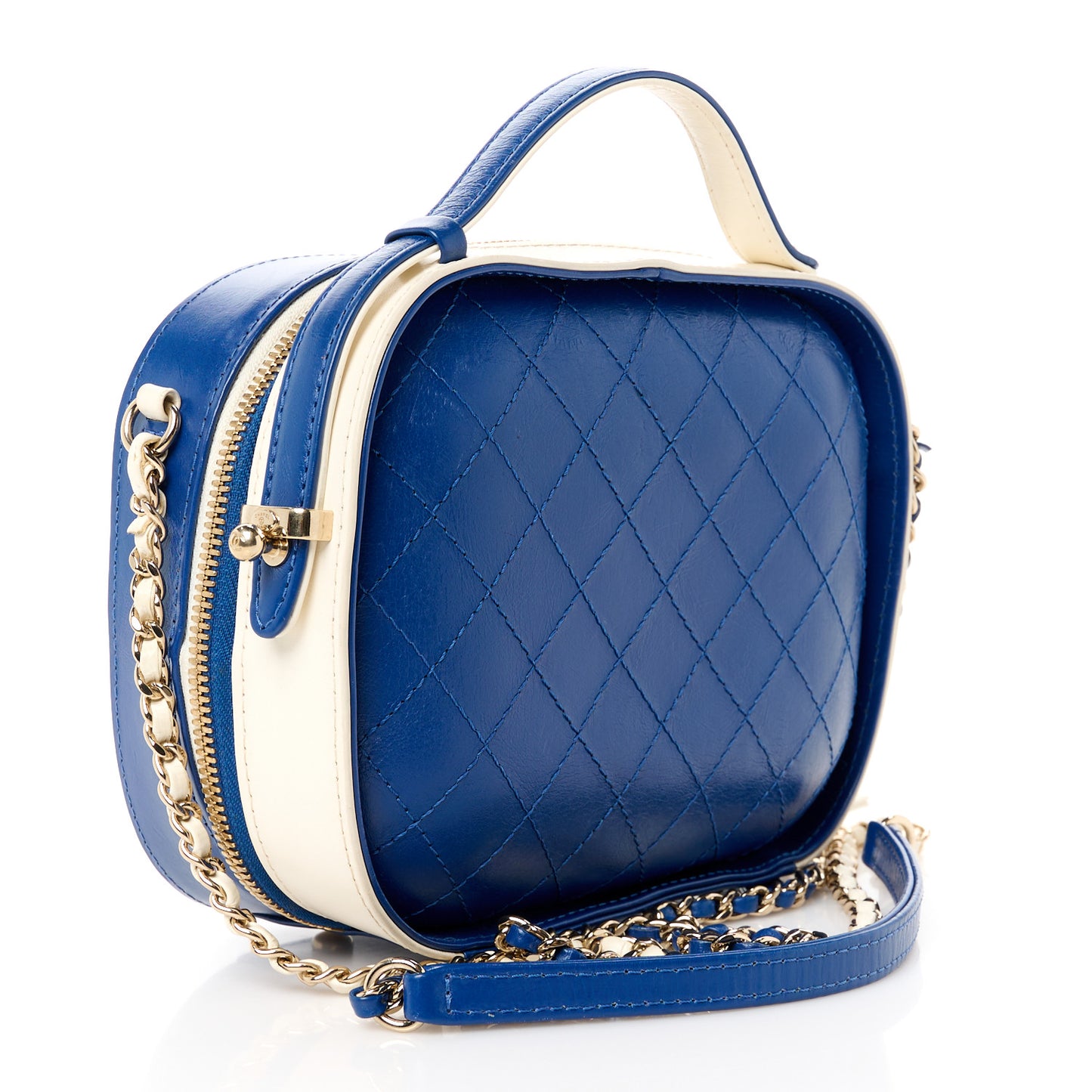 Calfskin Stitched Vanity Case White Blue