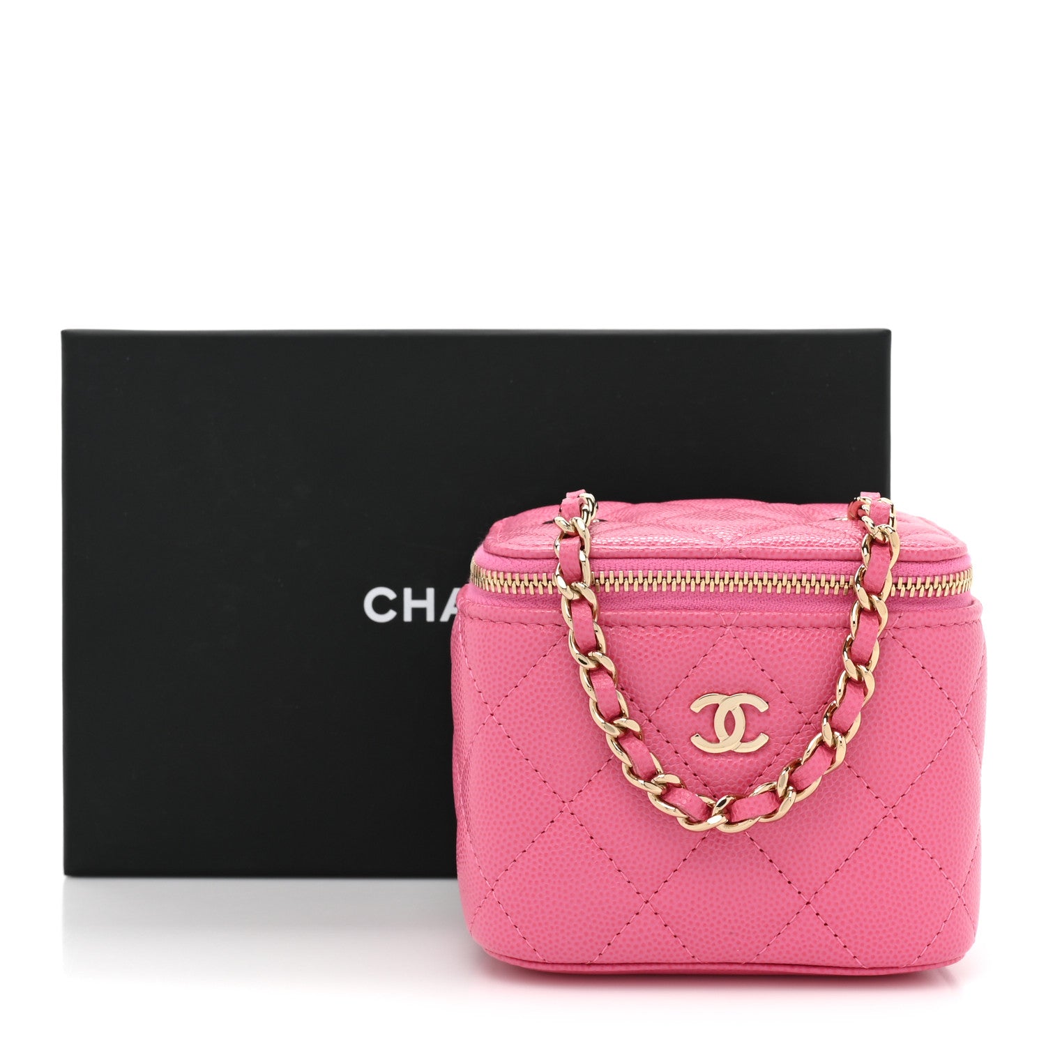 Chanel Caviar Quilted Mini Vanity Case With Chain Pink 10 of 10