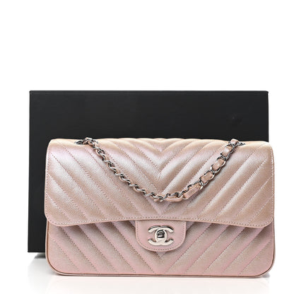 Chanel Metallic Caviar Chevron Quilted Medium Double Flap Light Gold 10 of 10
