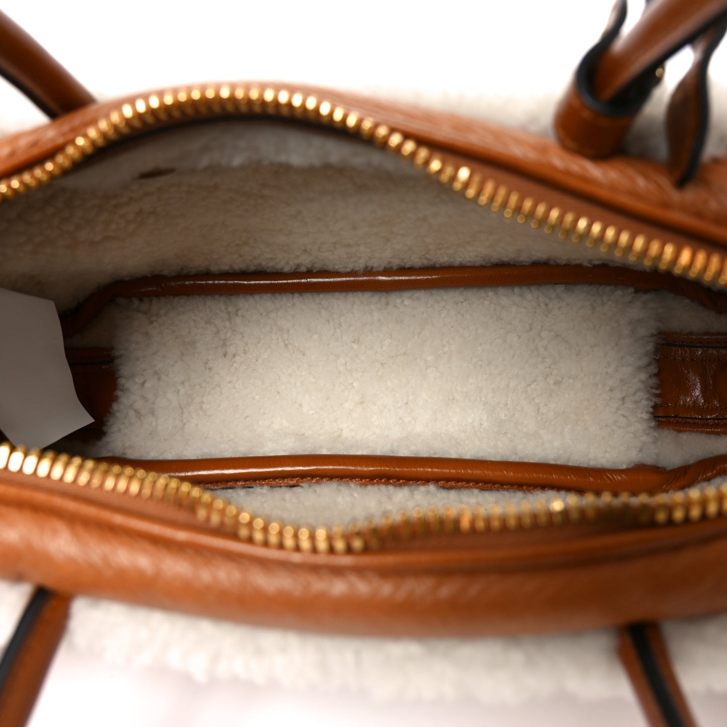 Shearling Calfskin Arcadie Top Handle Bag Cognac