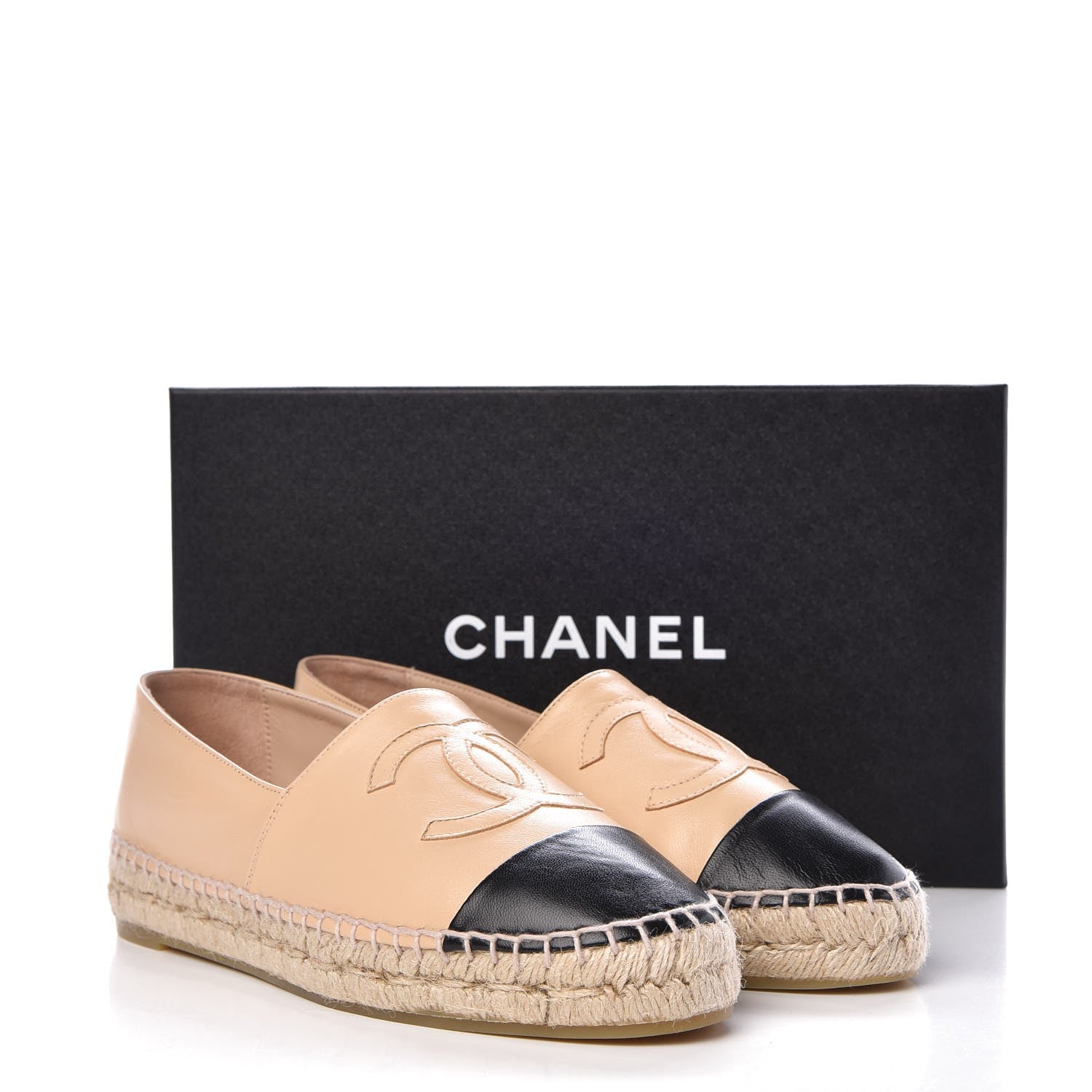 Chanel Lambskin CC Espadrilles 38 Beige Black 15 of 15